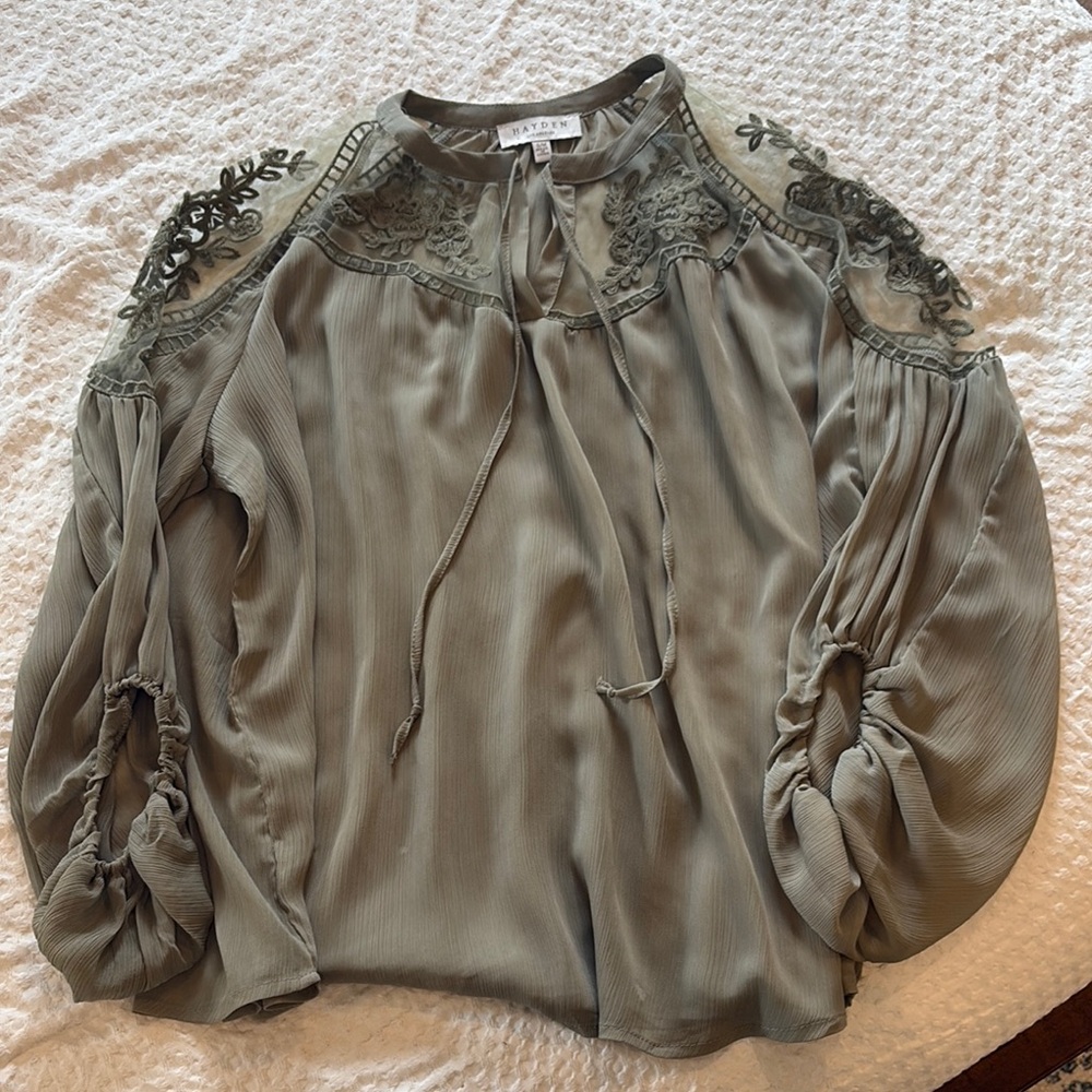 Anthropologie-like Sage Green Embroidered Blouse